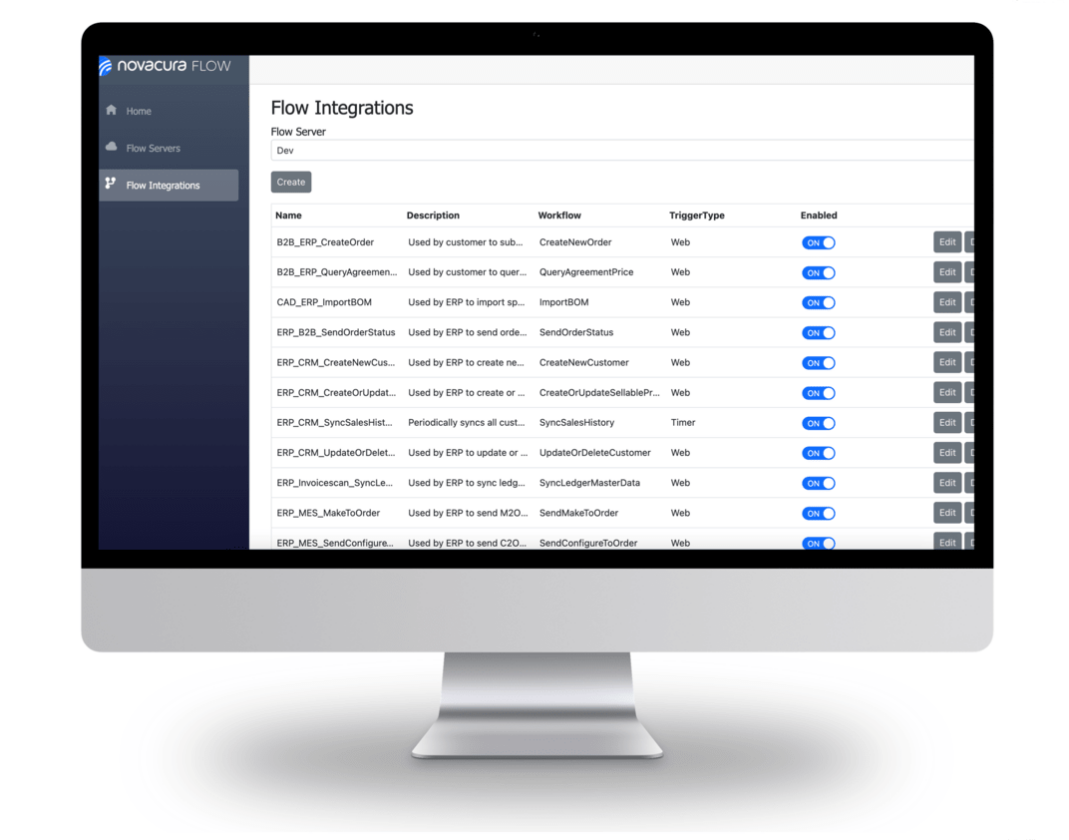 Interface of Novacura Flow Integration Engine, image by Novacura